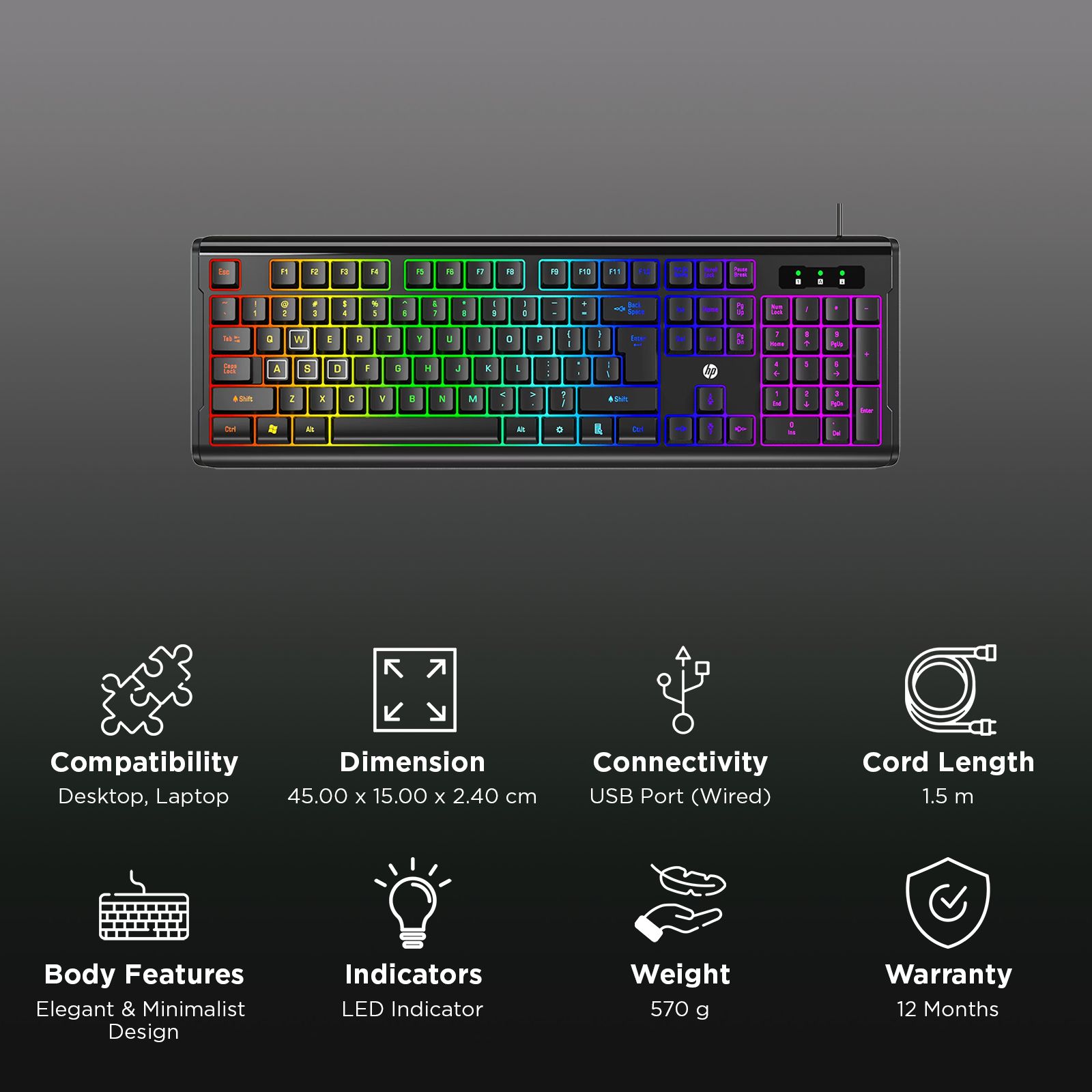 KK Buy HP K280 Wired Gaming Keyboard with 3-Zone RGB Backlit (Spill